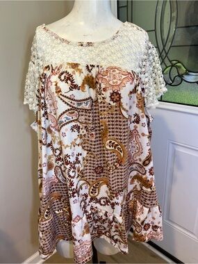 Cato Cream Tunic with Brown & Tan Paisley Print